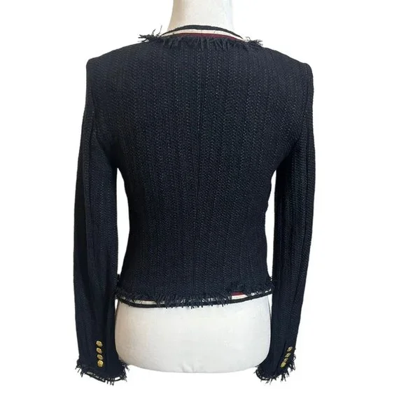 Veronica Beard Eclipse Fringe Trim Jacket Black Tweed Blazer Women’s Size 4 - Picture 6 of 15